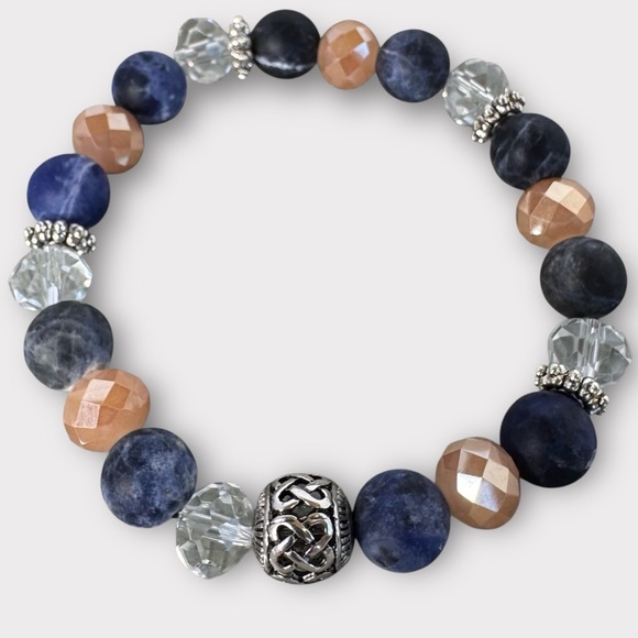 Hand Crafted Jewelry - Hand Crafted Sodalite Beaded Stretch Bracelet Blue Salmon 6.75” 8mm NWT